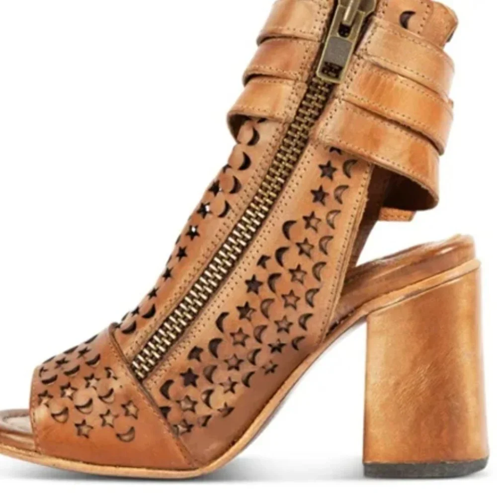 Freebird by Steven Tan Perforated Open-Toe Buckle Ankle Sandals